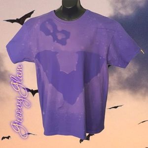 GROOVY GLAM Purple Handmade Graphic Halloween Bat Bleached Art Tee Shirt